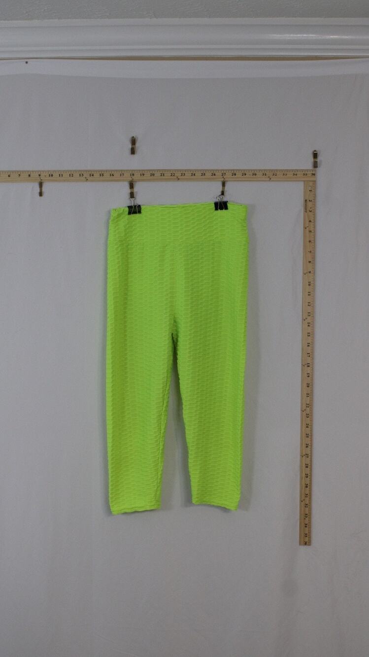 Ling Fashion Women L/XL Scrunch Butt Leggings Neon Green Textured Stretch Pants